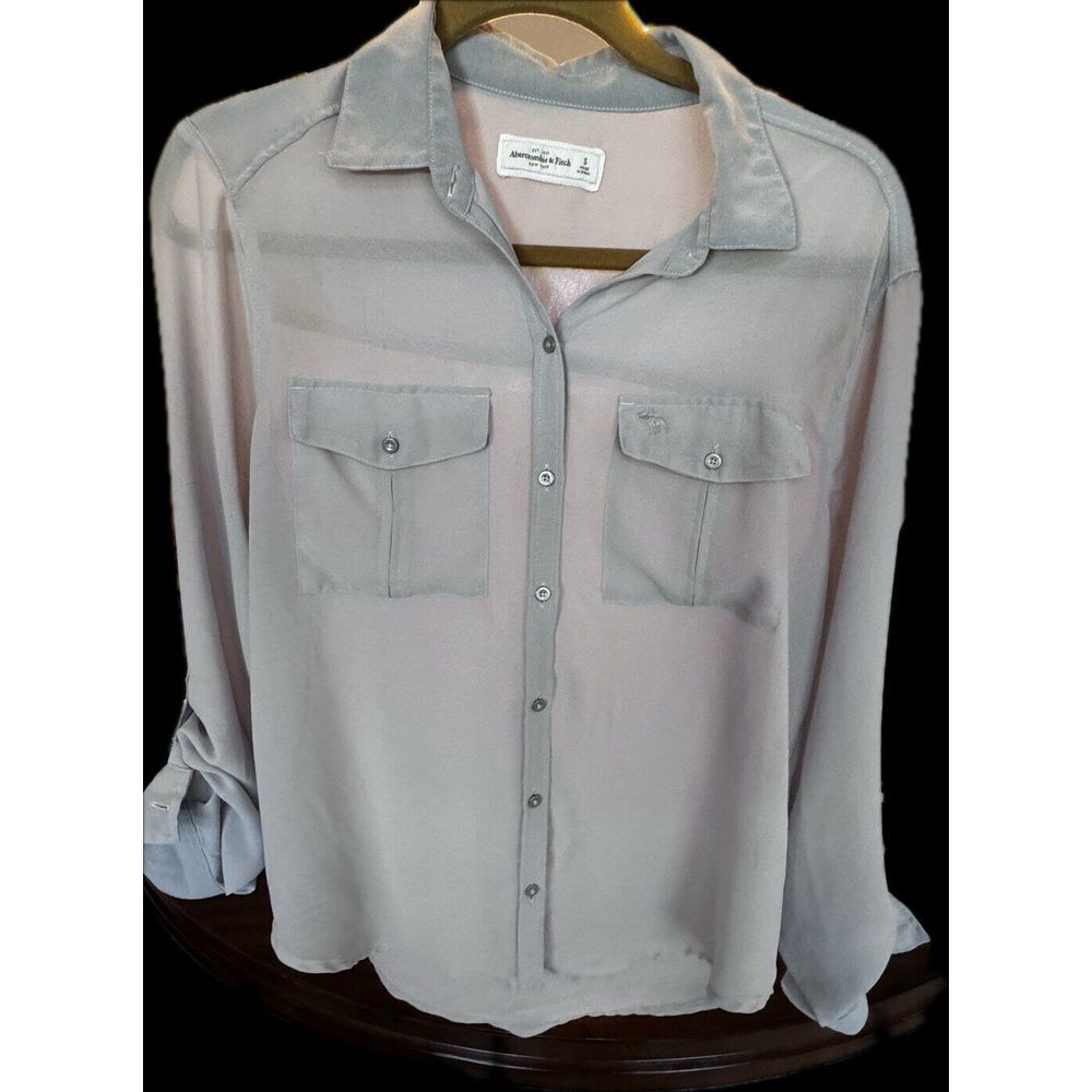 Abercrombie & Fitch Sheer Gray Button-Up Blouse, Size Small, Lightweight & Chic